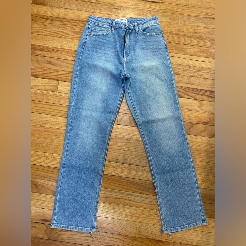 JUST BLACK DENIM SIDE-SLIT STRAIGHT HIGH RISE JEANS